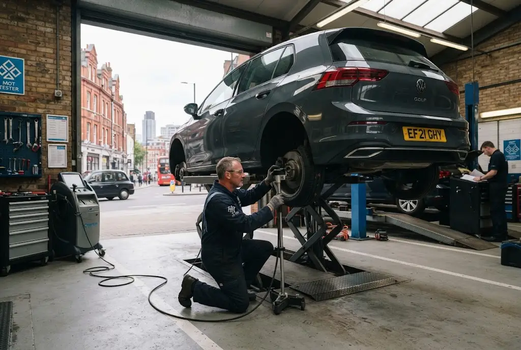 MOT and service inspection at a London vehicle testing centre
